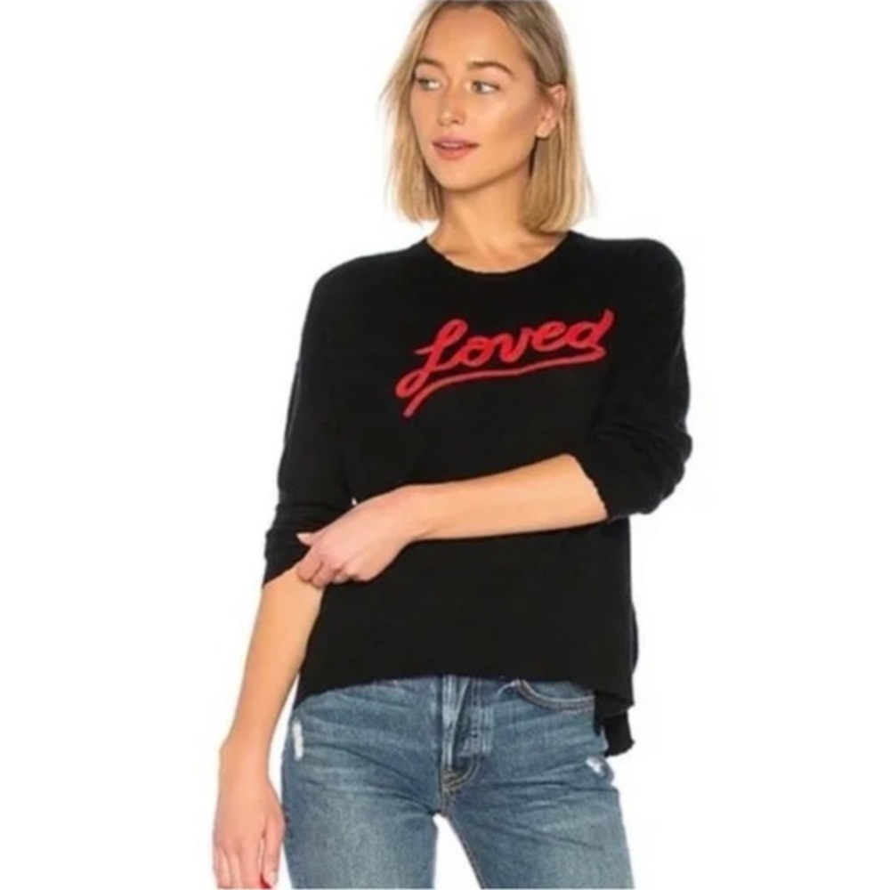 Sundry Loved Cashmere Blend Crew Neck Sweater Black/Red Size 3/Large‎